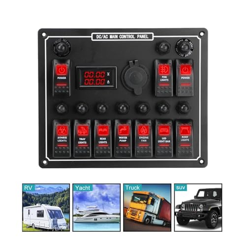 Panel de interruptores impermeable de 10 vías con control de potencia dual 15A para coche 3