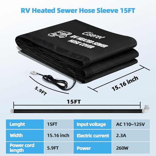 Image of 15FT Heated RV Sewer Hose Sleeve Camper Insulation for Winter