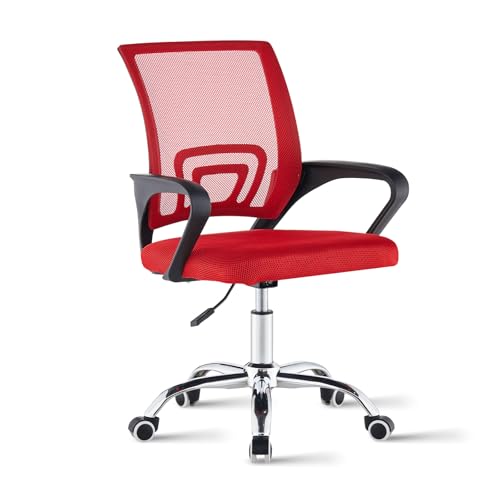 TUKAILAi Silla de Oficina Ergonomica de Malla, Silla Giratoria de Escritorio con Ruedas, Silla de Oficina Comoda, Silla de Ordenador Altura Ajustable Trabajo Estudio (Rojo)