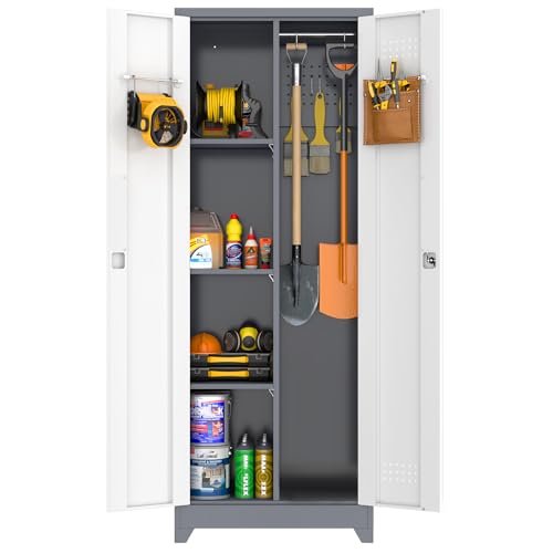 65" metal garage storage cabinet with shelves and hanging rod