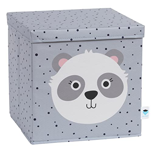 LOVE IT STORE IT - Caja de almacenaje con tapa, cesta de almacenamiento de tela, reforzada con madera, cuadrada y estable, gris con panda, 33 x 33 x 33 cm