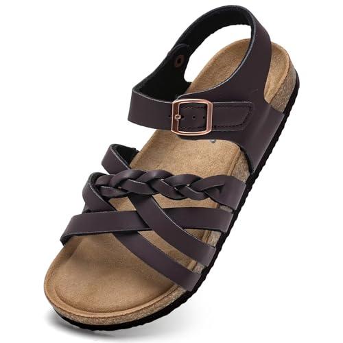 Image of Torotto Girls Sandals with Cork Footbed Adjustable Buckle Casual Slides Sandals Open Toes Flat for Kids Toddler