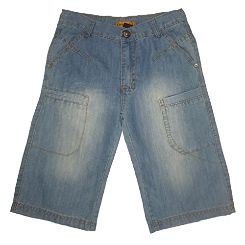 Pantalones cortos vaqueros niño azul elásticos anti-roturas para 12 años