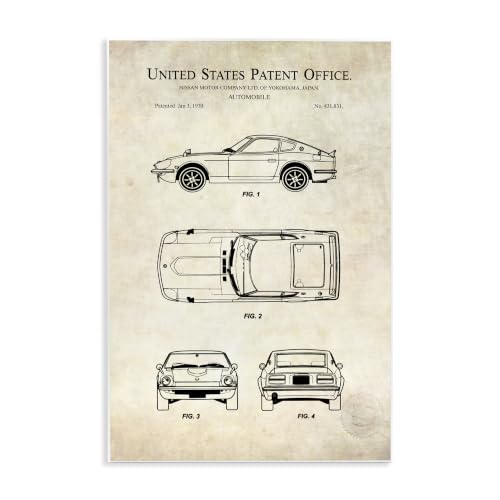 Stupell Industries Automobile Car Technical Outline Diagram Blueprint Patent, Design by Karl Hronek
