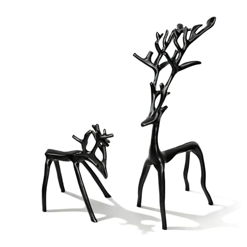 2025 Christmas Decorations - Set of 2 Black Reindeer Statues, Modern...