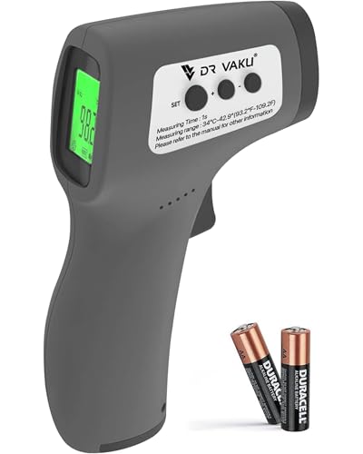 Image of DR VAKU Digital Thermometer For Fever Non-Contact Laser Infrared Forehead Thermometer Temperature Gun Accurate Reading with Large Display [Battery Included] - Grey