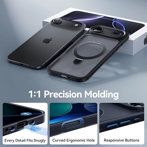 Image of CASEKOO Ultra-Magnetic Stand for iPhone Air Case [Military Drop Protection] [Compatible with MagSafe] Shockproof Translucent Matte Slim Ring Holder Case for iPhone 17 Air Phone Cover 6.5 inch, Black