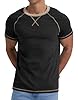 QIXING Mens T-Shirt Cotton Crew Neck Short Sleeve Regular Fit T Shirt Raglan Soft Lightweight Summer Casual Tops for UK(A02 C Black XXL) #4