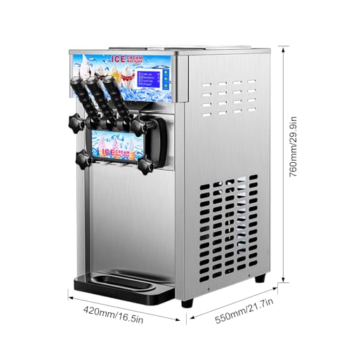 Kommerzielle Eismaschine, 3 Geschmacksrichtungen, Soft-Serve-Eismaschine, 18 l/h, 1200 W, Eismaschine, Arbeitsplatte, automatische Reinigung, Härte verstellbar, Gelato Maker für Café, Restaurant – Bild 5