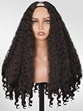 PREMPO Afro Wig V Part Kinky Curly Wigs for Black Women, 180% Density Wear and Go Glueless Wig with Unique Bouncy Curls in the End, Synthetic No Leave out Clip in (Natural Black, 24 Inch)