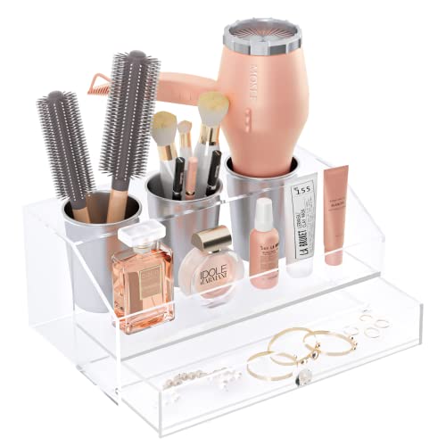 Cokokert Hair Tool Organizer,Acrylic Hair Dryer and Hair Styling Tools Organizer,Hot Tool Holder,Bathroom Countertop Organizer Storage for Blow Dryer/Curling Iron/Hair Straightener/Hair Brush…