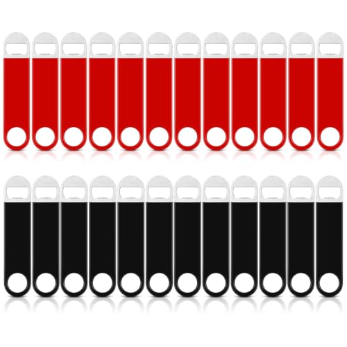 Potchen 24 Pack Stainless Steel Flat Bottle Opener Bulk, Black Red