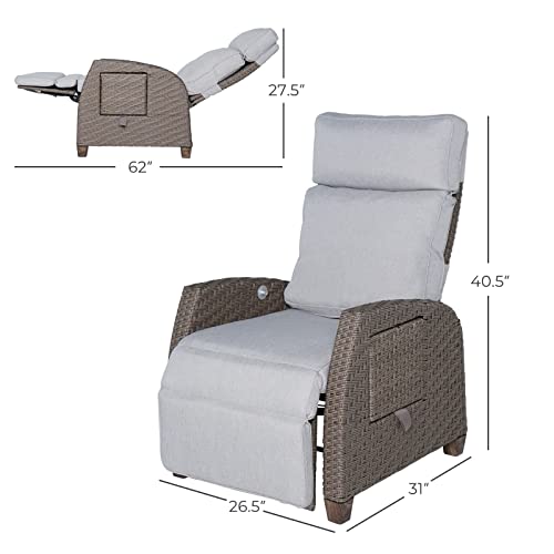 Grand Patio Indoor & Outdoor Set Of 2 Recliner Chair, Pe Wicker Patio Recliner With Flip Table Reclining Lounge Chair, Mist Grey #TOP3