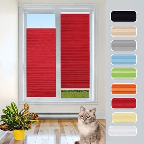 Estor Enrollabre Translúcido 80 x 200 cm Protección de Pantalla protección Solar estores palisados Estores Noche y Dia Elegantes para Ventanas y Puertas, Rojo