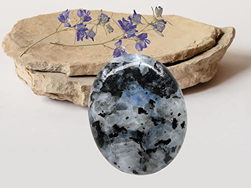 Image of Crystal Heaven Certified Rainbow Moonstone Palm Pebbles Stones for Anxiety Stress Relief Massage - AAA Grade Original Healing Gemstone Agate Palm Stone for Yoga Meditation Spiritual Reiki Feng Shui