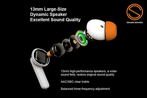 Image of EGNARO ES5 True Wireless Stereo Earbuds Earphones, Bluetooth 5.1, Active Noise Cancelling, Touch Controls with Microphone and IPX4 Water Resistance, Color White