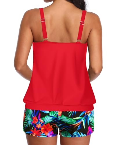 Image of Aqua Eve Two Piece Women's Tankini Swimsuits Blouson Swim Tank Top with Shorts Modest Bathing Suits