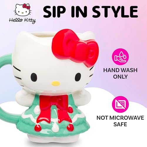 Image of Silver Buffalo Sanrio Hello Kitty Christmas Tree, 3D Sculpted Mug, 20oz