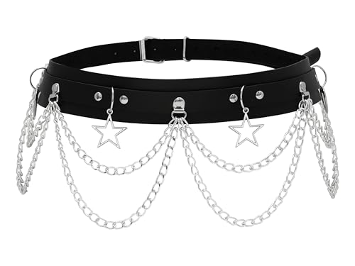 Sacina Star Black PU leather Belt, Emo Punk Grunge Goth Belt, Gothic Punk Accessories