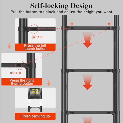 Telescoping Ladder Extension Telescopic Collapsible - 12.5 FT Rv Telescope Foldable Extendable Tall Compact Aluminum Ladders - for House Roof Travel Trailers Adjustable Retractable - 330lbs Capacity by DIAMONDFORGE - Image 5