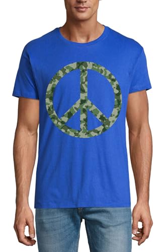 T-shirt bleu roi homme en coton à motif paix style camouflage chic