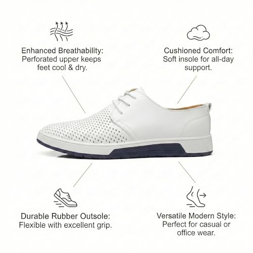 Image of konhill Men's Casual Oxford Shoes - Breathable Dress Shoes Loafers Lace-up Flat Sneakers