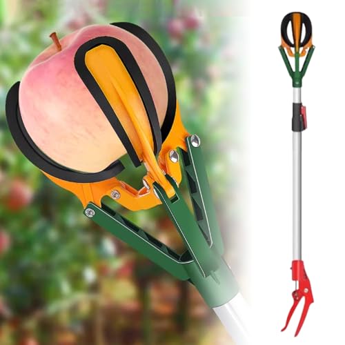 fruit picker, Fruit Tree Picker Tool with Anti-slip Cover, Pole Adjustable 39"-59", Multi-Function Fruit Grabberfor Orange, Apricot, Limes