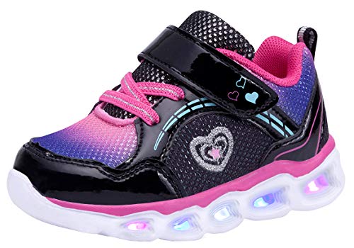 COODO Toddler Kid Girls Sneakers Flashing Glitter Shoes (6 Toddler,Black Multi)