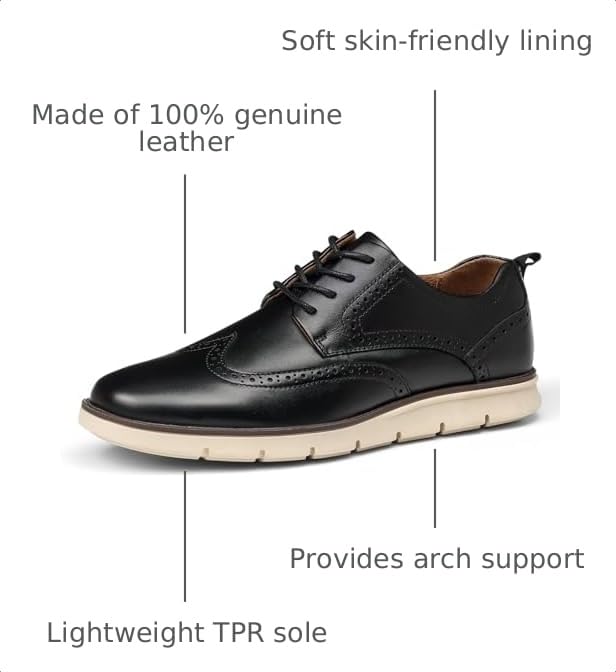 Image of Men's Full-Grain Leather Oxfords, Business Formal Dress Shoes with Arch Support, Comfortable for Office, Daily & Dating