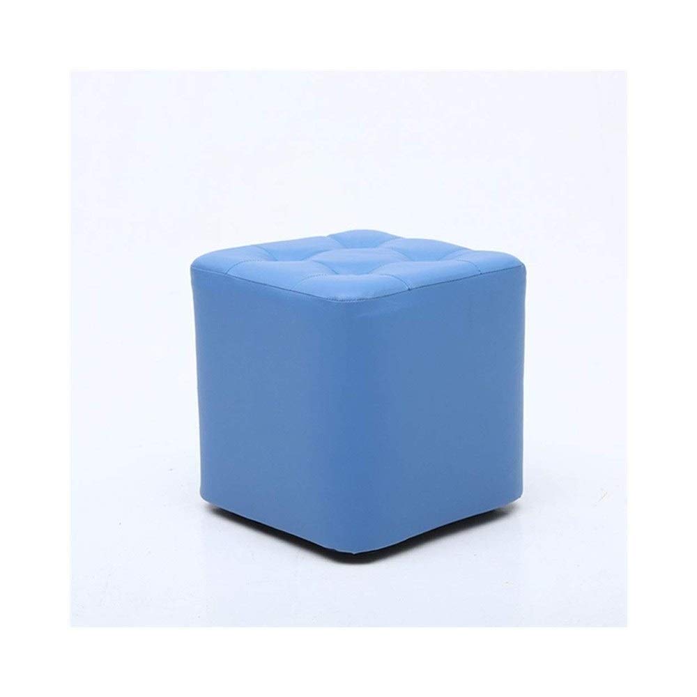 Tabouret multi-fonction bleu en cuir et bois massif | Confort salon