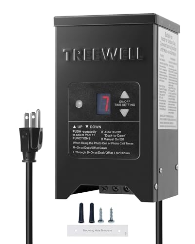 Image of 200W Low Voltage Landscape Transformer, Outdoor Landscape Lighting Transformer with Photocell Sensor & Timer, 120V AC to 12V /15V AC, Stainless Steel Weatherproof Transformer, Black