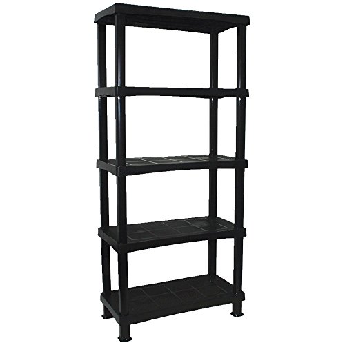 CrazyGadgetu00ae Storage Shelving Shelves Unit 5 Tier Racking Plastic for Home Living Room Garage - Extra Large (BLACK) - MADE IN UK