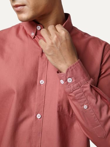 Image of Urbano Fashion Men's Cotton Full Sleeve Regular Fit Solid Oxford Shirt with Button-Down Collar