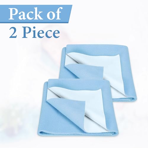 Image of GLUN Quick Dry Absorbent Baby Bed Sheet for Mattress Protector, Pack of 2 Baby Sky Blue Bed Sheet, Size 50x70cm, Waterproof, Quick Drying, Anti-Itching Cloth