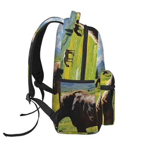 Casual Backpack for Women Men Horses Grazing Lightweight Daypack Large Capacity Nurse Bag3