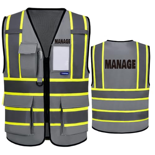 AYKRM Security Vest for Men Women 7 Pockets High Visibility Reflective Safety Vest Front Zipper Meets ANSI/ISEA