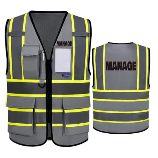 AYKRM Security Vest for Men Women 7 Pockets High Visibility Reflective Safety Vest Front Zipper Meets ANSI/ISEA