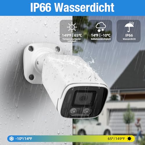 KERUI 4K Überwachungskamera Aussen Set, 8CH PoE NVR Videoüberwachung mit 4X 8MP PoE IP Kamera und 2TB Festplatte für Kamera Überwachung Innen,Personenerkennung und Fahrzeugerkennung, 24/7 Aufnahme