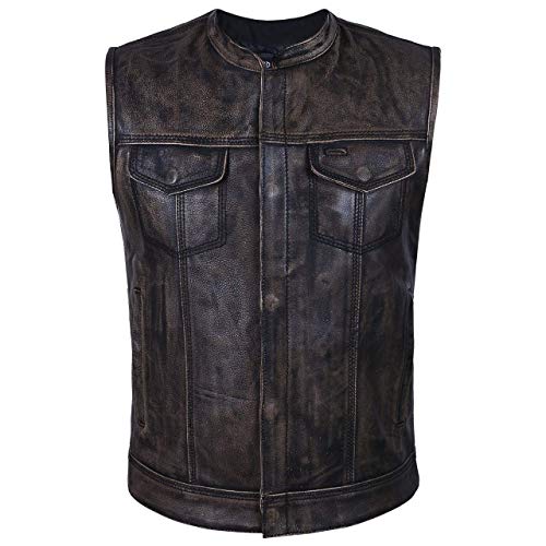 2Fit Men's SOA Motorcycle Distressed Genuine Cowhide Leather Club Style Vest with Concealed Gun Pockets New (6X-LARGE)