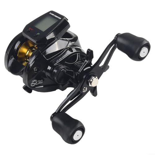 Digital Baitcasting Fishing Reel 7.2:1 Gear Ratio with Bite Alarm and Line Counter Depth Positioning 10+1 BB Aluminum Spool for Saltwater Freshwater Left or Right Hand Retrieve(Black Right Hand)