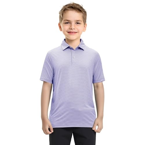 Image of Boys Polo Shirts Short Sleeve Striped Performance Moisture Wicking Dry Fit Golf Shirts for Boys Youth Kids