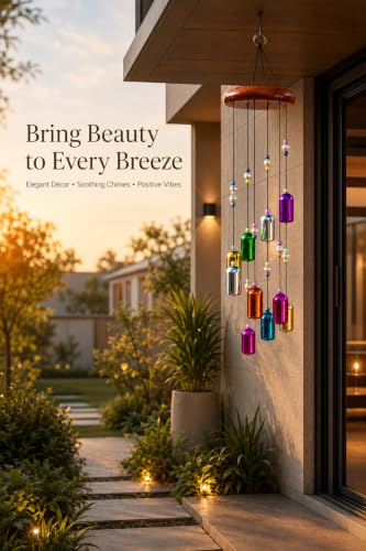 Image of Decorative Wind Chime for Home | Wooden House with Bells Colourful Beads | Positive Energy Balcony Living Room Hall Garden Home Decor (Bells Wind Chime)