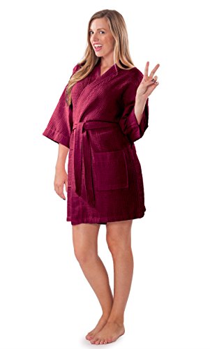 Image of Turquaz Lightweight Short Robes For Women Waffle Kimono Bathrobe - Soft, Fast-Drying, Long-Lasting Cotton Blend