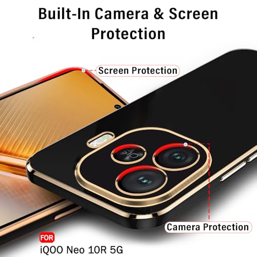 Image of TheGiftKart Luxurious Golden-Plated Back Cover Case Compatible with iQOO Neo 10R 5G | Raised Lips for Camera & Screen Protection | Shockproof Design | Stylish Back Cover for iQOO Neo 10R (TPU, Black)