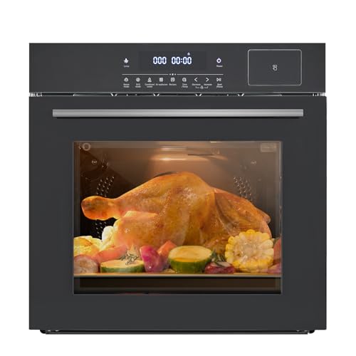 24 Inch Built-In Steam & Convection Oven with 8 Cooking Functions, 2.5 Cu.Ft Capacity, Food-grade Enamel Cavity, Touch Control,108 Smart Recipes, Stepless Temp Adjustment (Stainless Steel/Black)