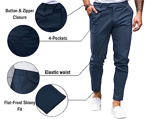 Image of Mens Chinos Slim Fit Pants Stretch Tapered Dress Pant Casual Trousers