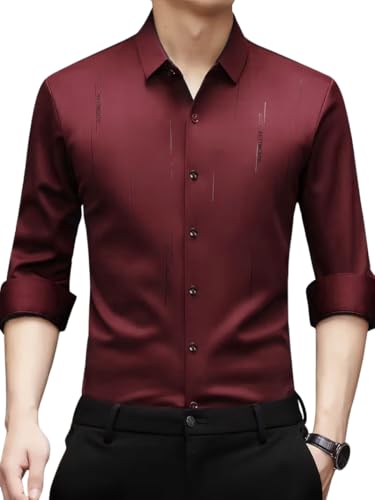 Image of IndoPrimo Men's Regular Fit Satin Designer Shirt with Stylish Vertical Line Sequence | Long Sleeve Formal & Casual Button Down Shirt for Casual and Party Look