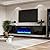 AMERLIFE Floating Fireplace TV Stand, Wall Mounted Mirrored Entertainment Center with 40" Electric Fireplace, Modern LED Lights Media Console for TVs Up to 90", Black