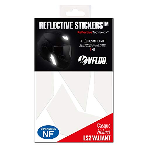 VFLUO VALIANT, retro reflective 5 stickers kit made for LS2 VALIANT and adaptable to all helmets, 3M Technology, White