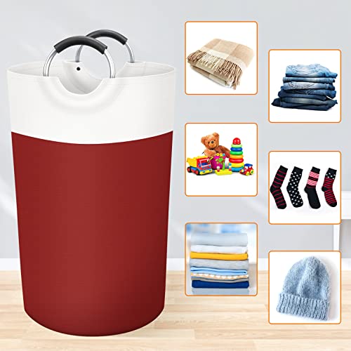 Image of BlissTotes 90L Laundry Basket, Freestanding Collapsible Hamper, Red | Collapsible Dirty Clothes Hamper, Foldable Laundry Bag for Dorm, Waterproof Fabric, Padded Aluminum Handles